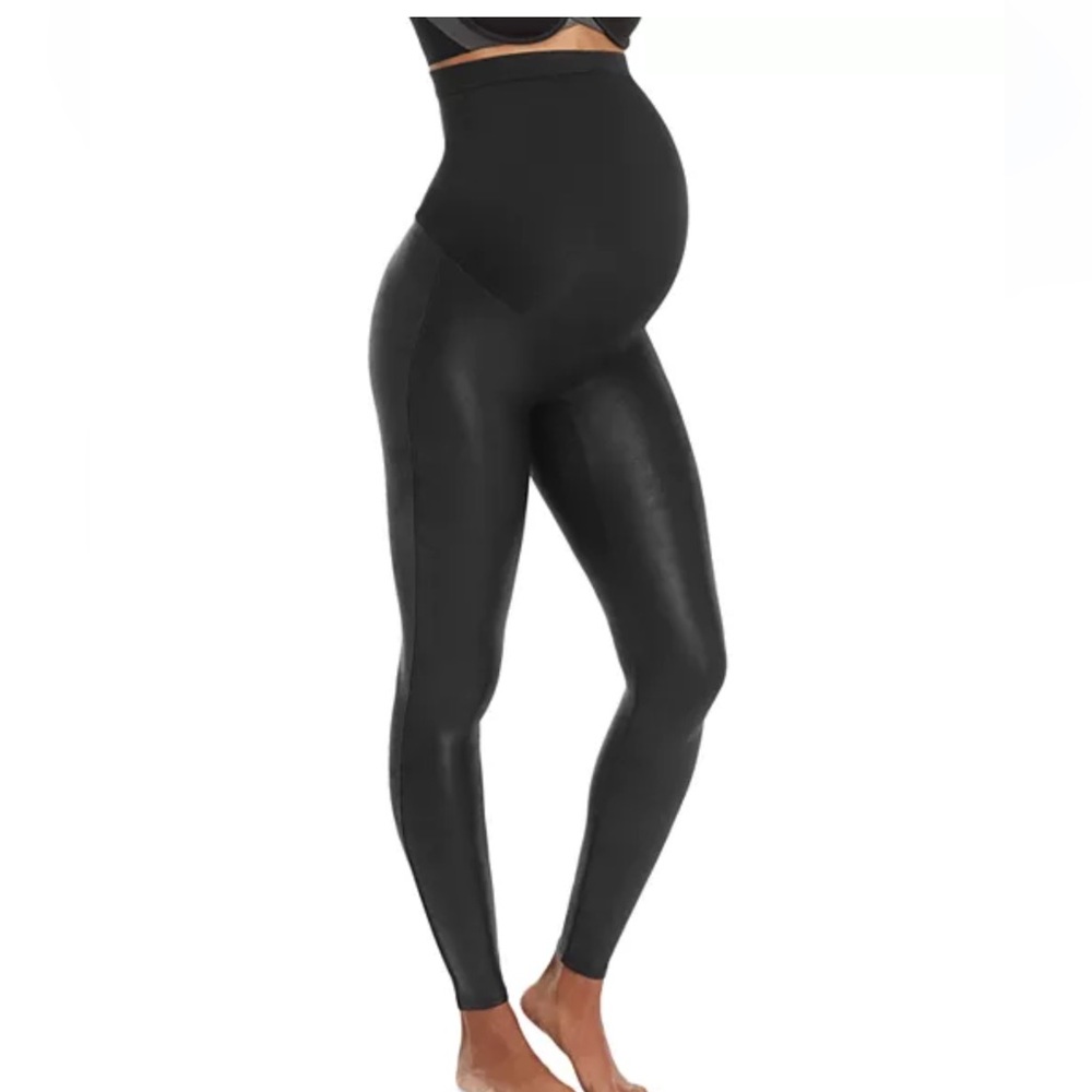 Spanx Mama Maternity Faux Leather Leggings in Black Size Medium Belly Band